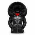Women's Puffer Jacket with Quilted Design Faux Fur Hood and Zip Pockets - Image 1
