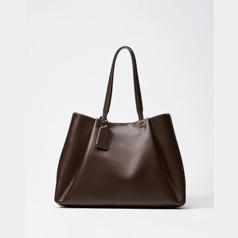 Women's Tote Bag with Faux Leather Contrast Stitching and Shoulder Straps for Work - Image 2