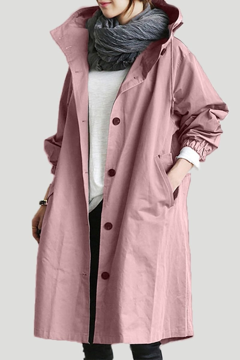 Women's Trench Coat with Hood and Drawstring Waist Lightweight Oversized Rain Jacket - Image 6