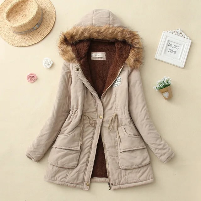 Women's Winter Coat with Fleece Lining and Faux Fur Hood Mid-Length Parka Jacket - Image 11