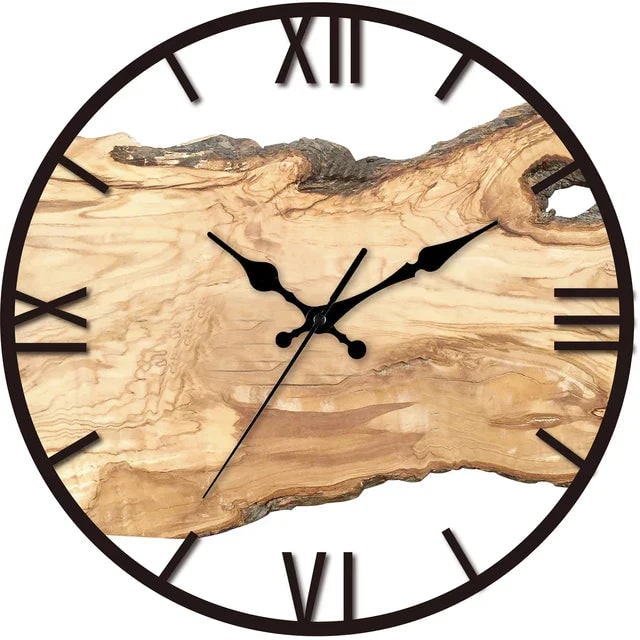 Wood Wall Clock with Minimalist Design Natural Live Edge and Roman Numerals - Image 4