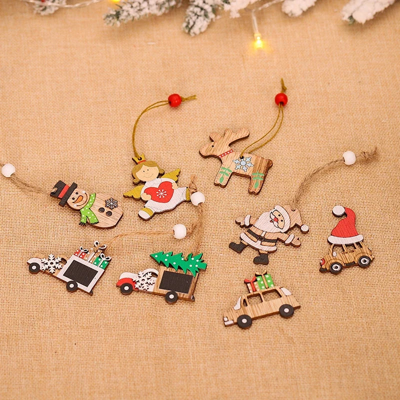 Wooden Christmas Ornaments Set with Vintage Designs and Natural Wood Texture - Image 5