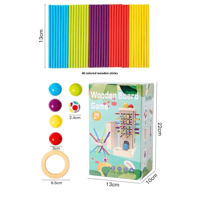 Wooden Tower Game with Colored Sticks and Balls for Balance Block Play - Image 11