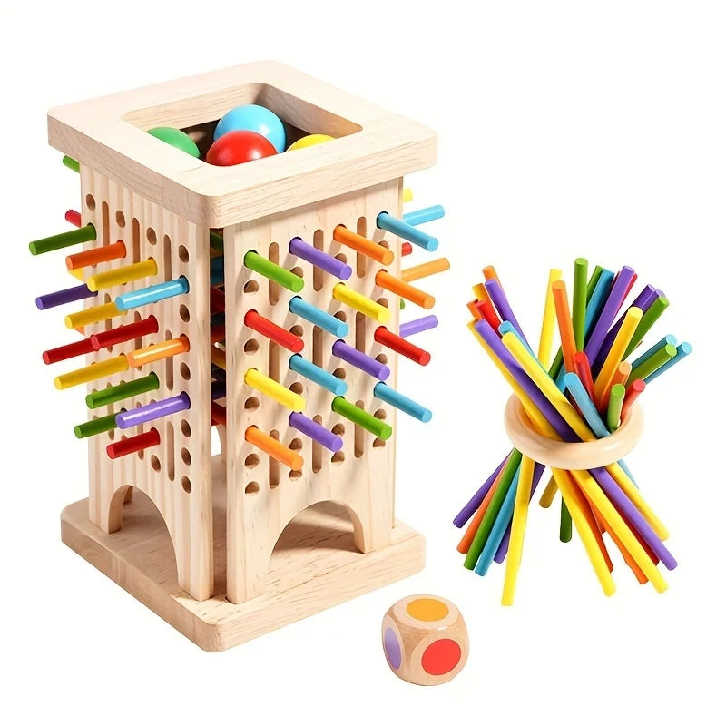 Wooden Tower Game with Colored Sticks and Balls for Balance Block Play - Image 2