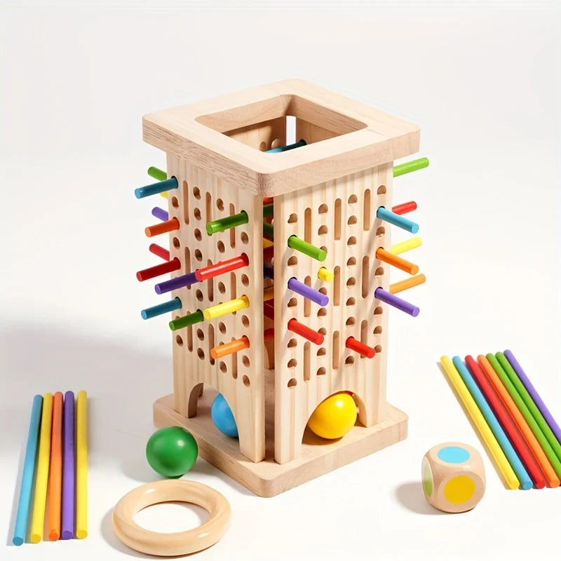 Wooden Tower Game with Colored Sticks and Balls for Balance Block Play - Image 9