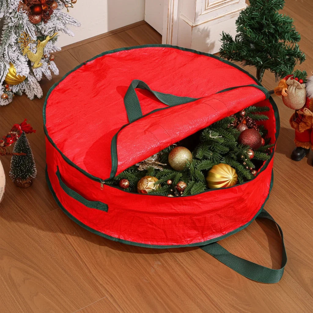 Wreath Storage Bag with Dual Zipper Closure and Handles for Christmas Decoration Organization - Image 1