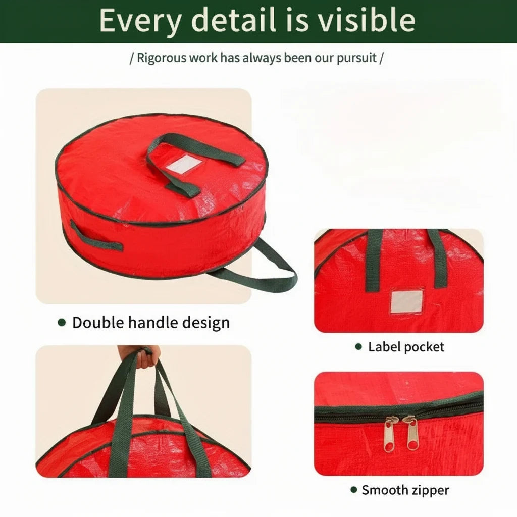 Wreath Storage Bag with Dual Zipper Closure and Handles for Christmas Decoration Organization - Image 6