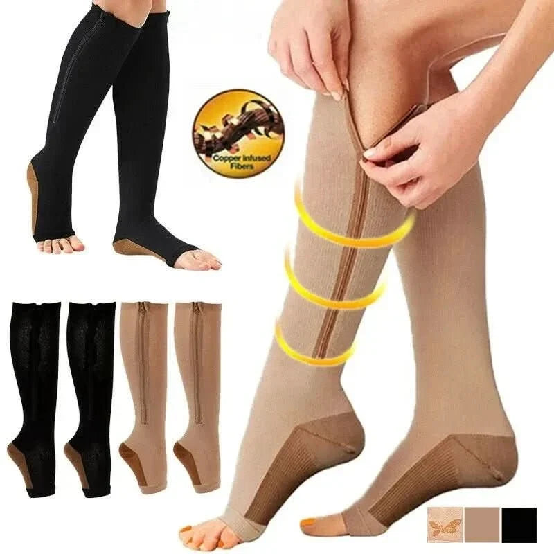 Zipper Compression Socks with Open Toe and Knee High Length for Graduated Support - Image 8